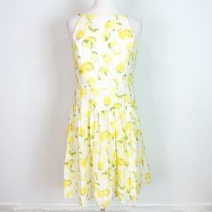 ANN TAYLOR PETITE LEMON DROP SUNDRESS YELLOW WHITE SLEEVELESS DRESS WOMENS 8P